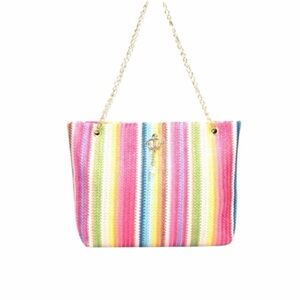 Vibrant Striped Tote Bag - Pink New
